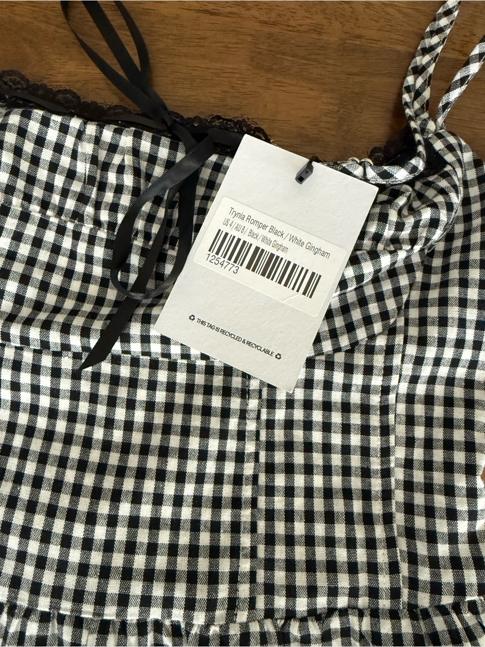 NWT Princess Polly lace trim halterneck romper in black & white gingham - Picture 13 of 16